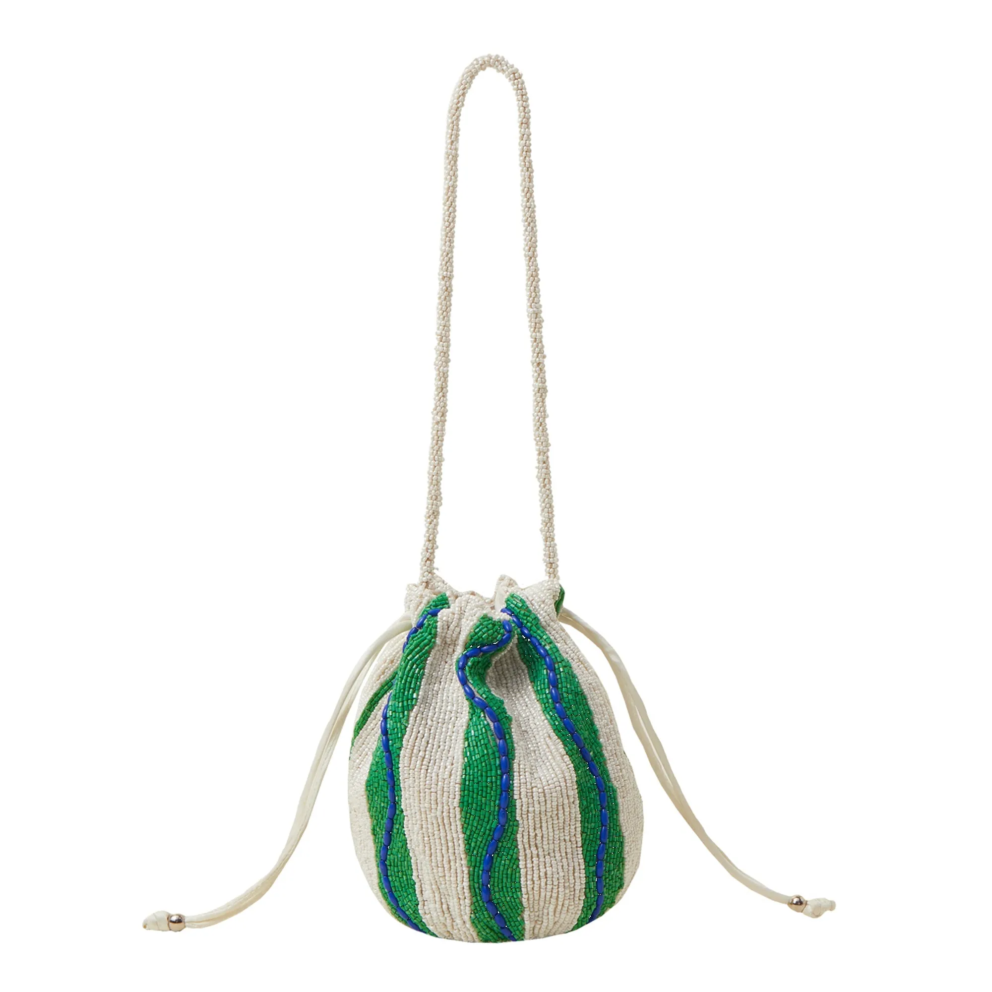 Accessorize London Women's White Hand-Beaded Stripe Duffle Bag
