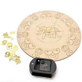 ADIKALA Mandala Elephant Pine Wall Clock, 12 Inch Diameter, MDF Base with Clock Mechanism and Acrylic Number Set