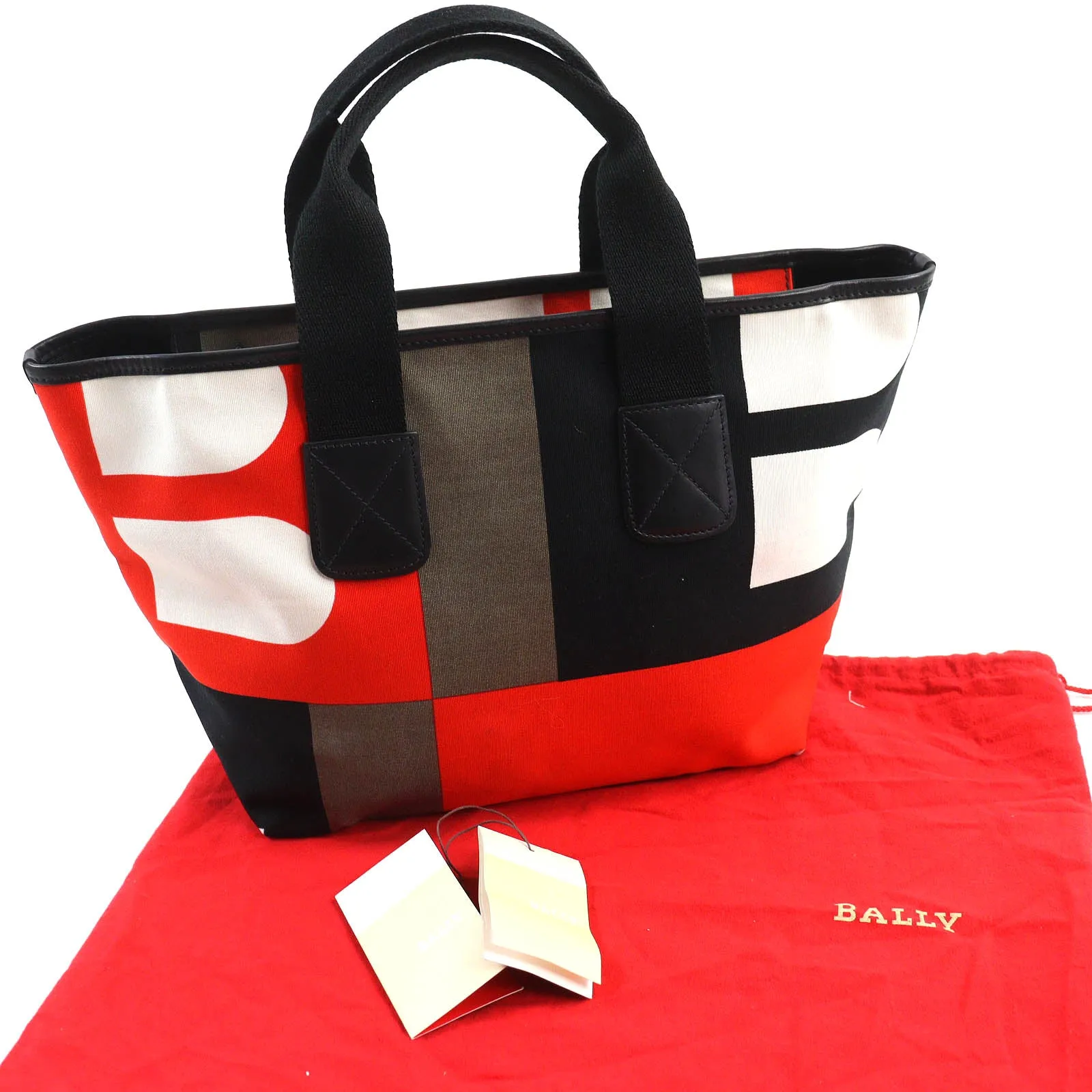 Bally Boothbay B Logo Leather Canvas Handbag