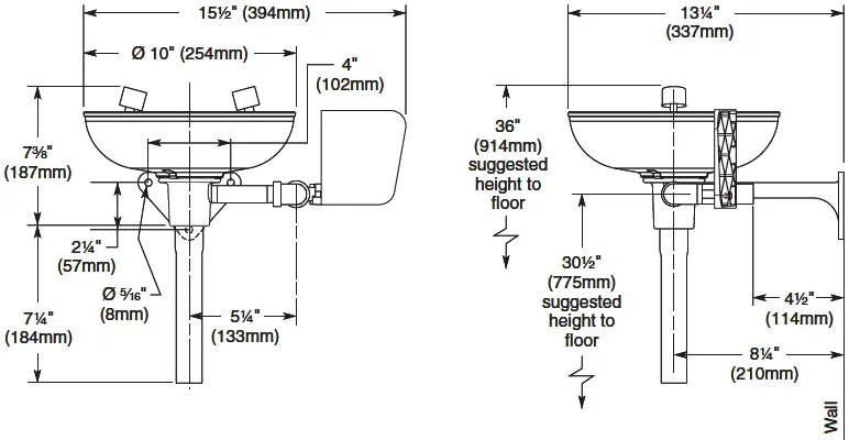 Bradley S19-220 Wall Mount Emergency Eyewash w/ Plastic Eye Wash Bowl