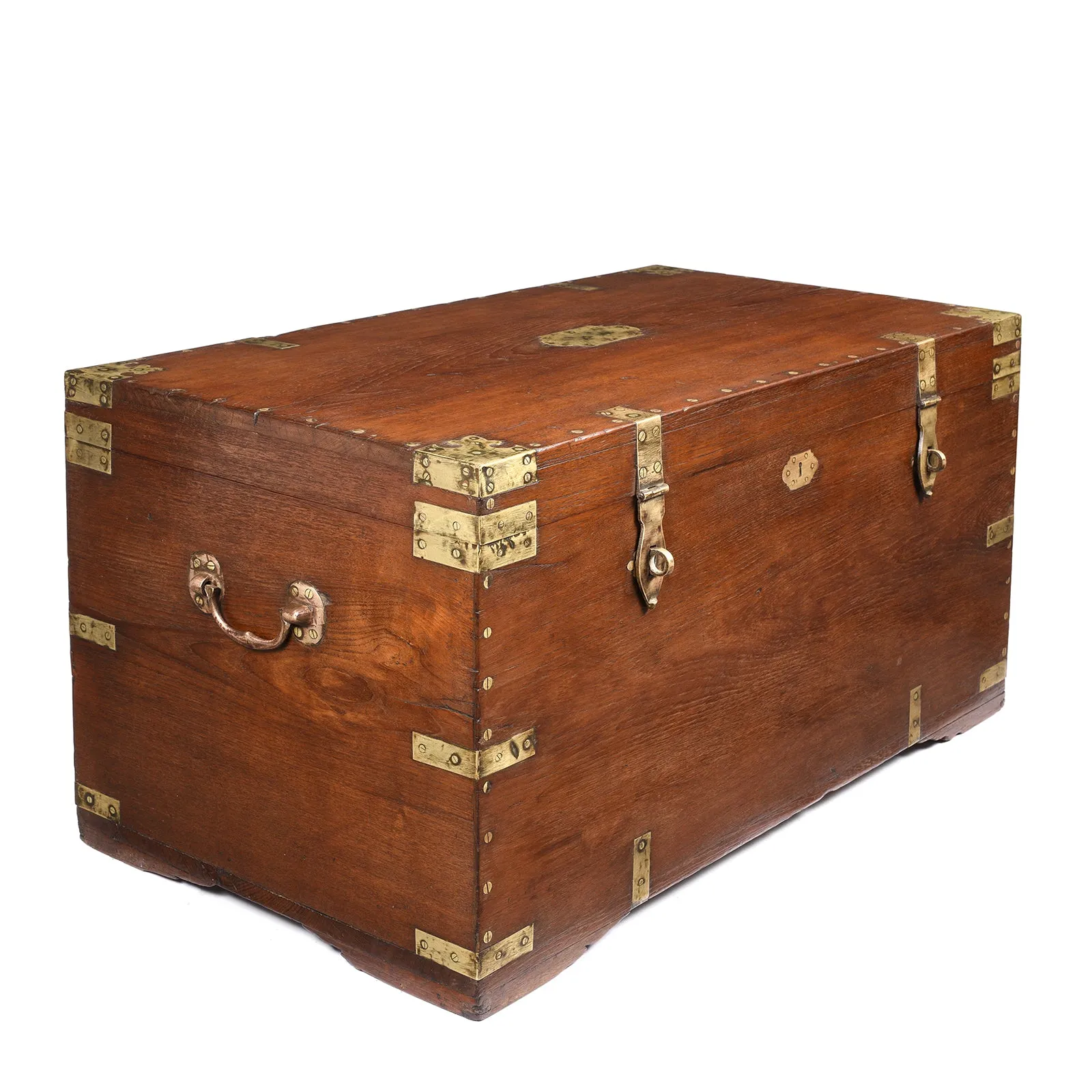 Brass Bound Teak Indian Military Chest -19thC