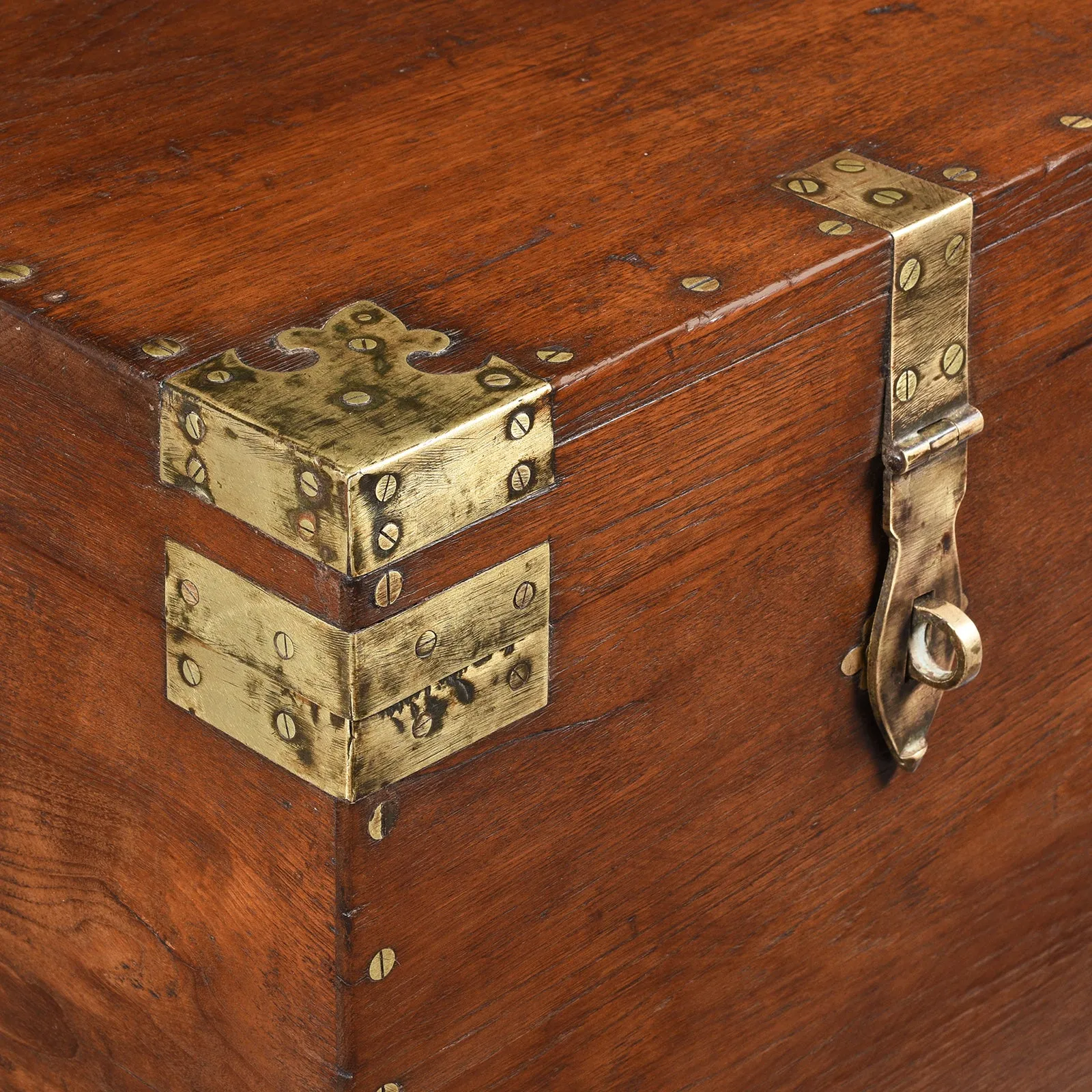 Brass Bound Teak Indian Military Chest -19thC