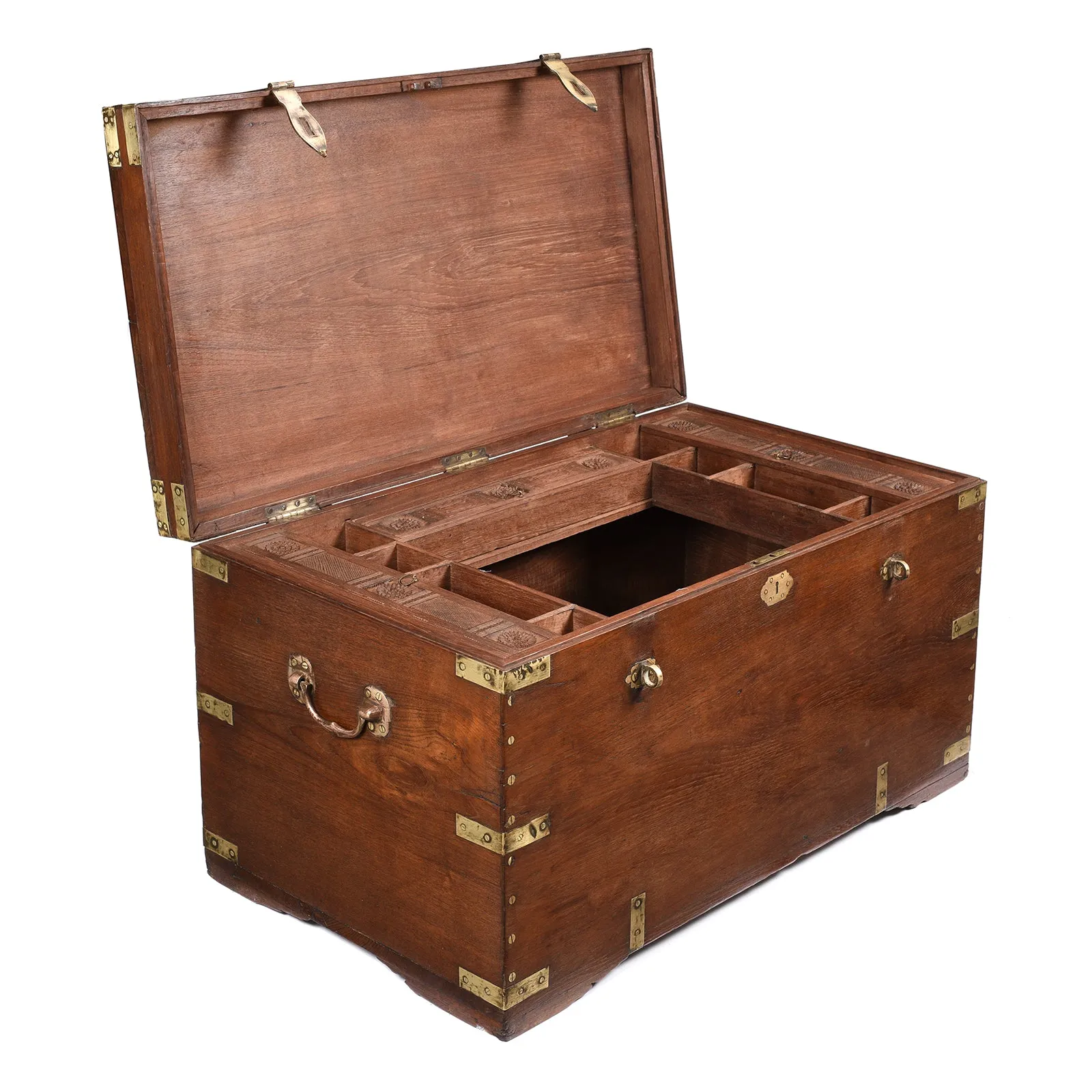 Brass Bound Teak Indian Military Chest -19thC