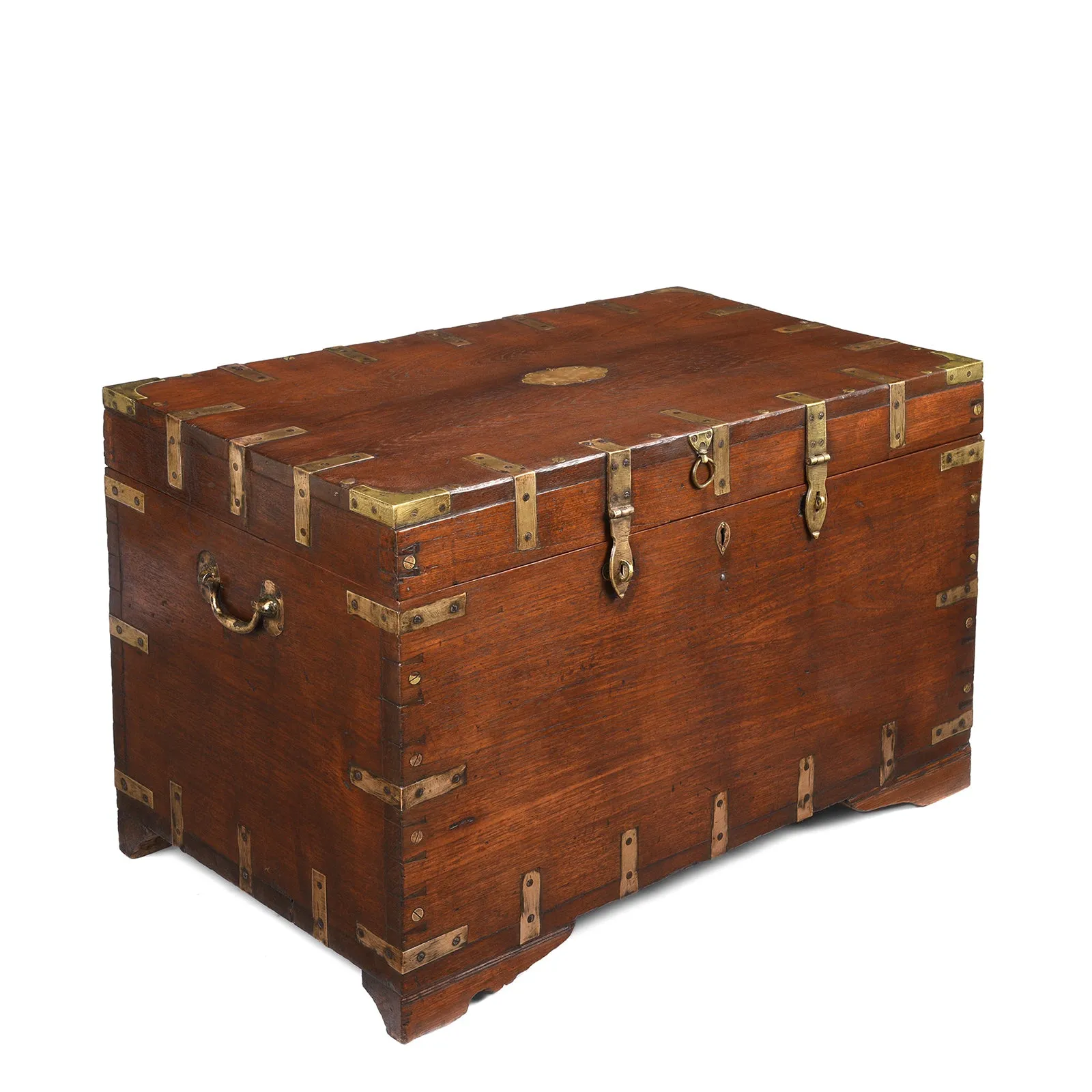 Brass Bound Teak Military Chest From Burma - 19th Century