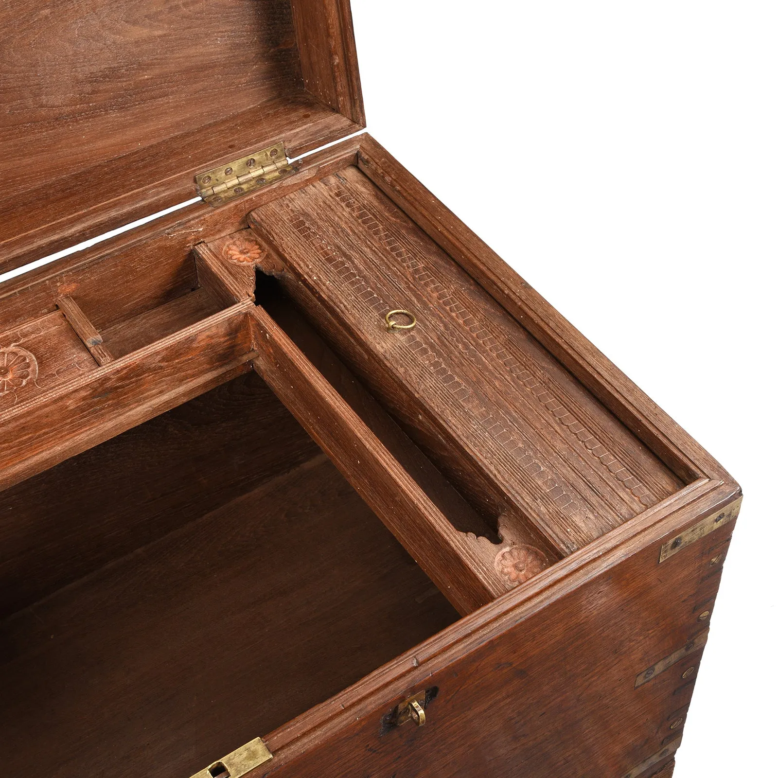 Brass Bound Teak Military Chest From Burma - 19th Century