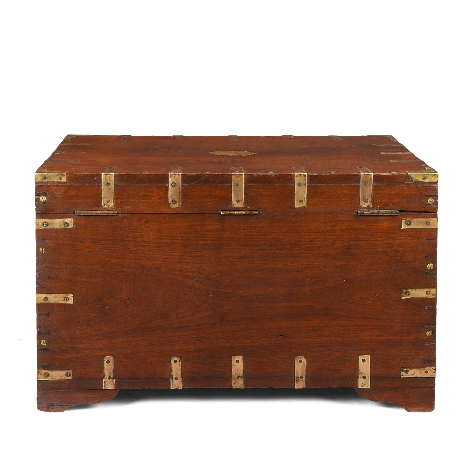 Brass Bound Teak Military Chest From Burma - 19th Century
