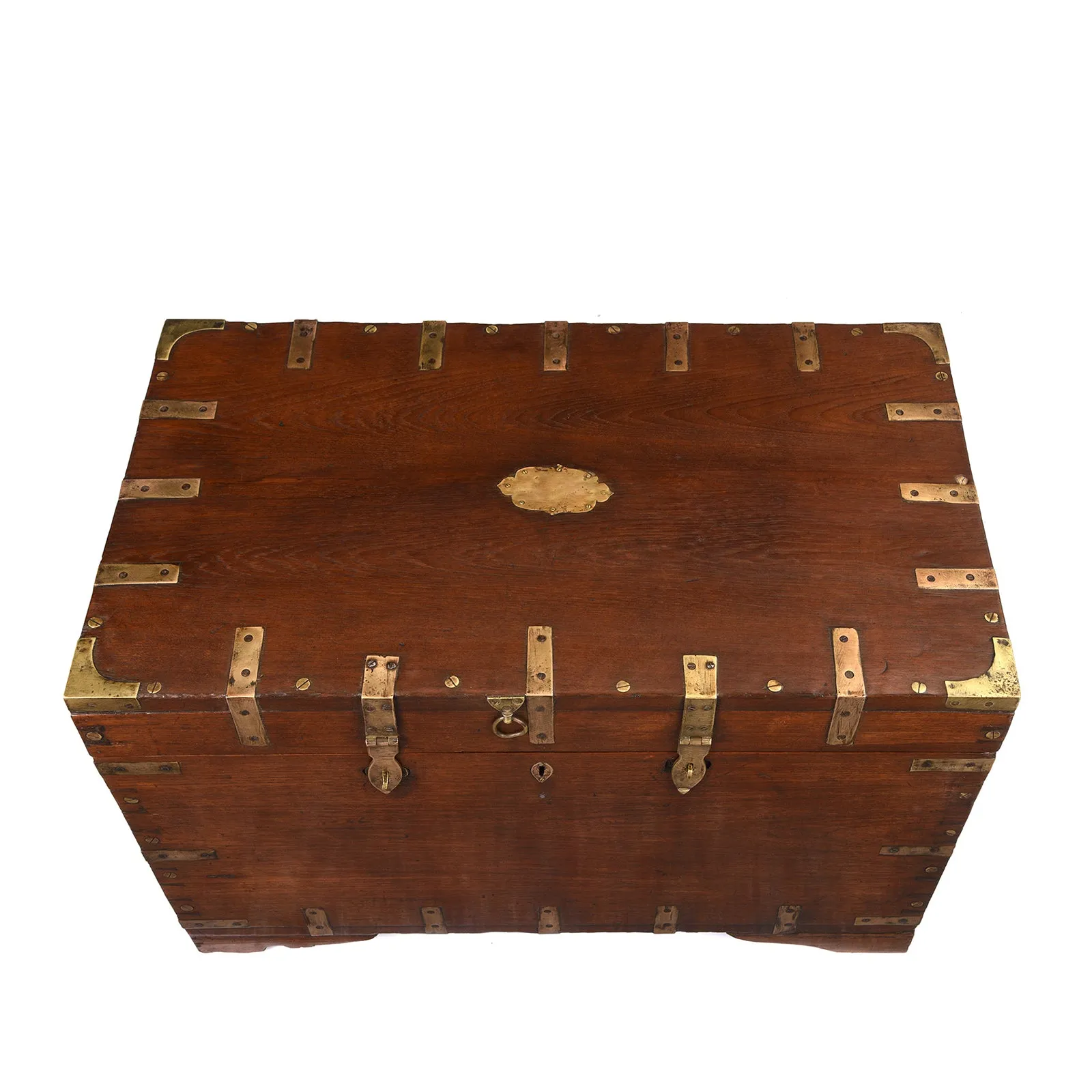 Brass Bound Teak Military Chest From Burma - 19th Century