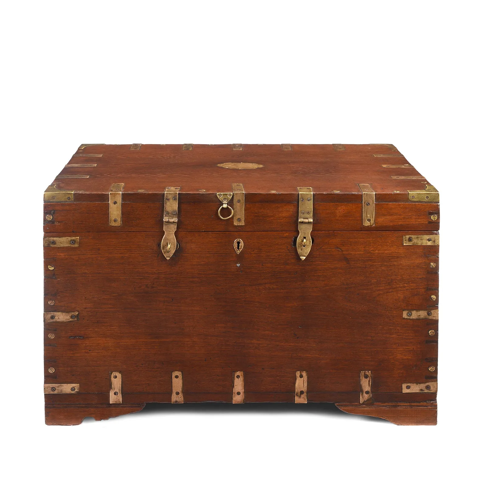 Brass Bound Teak Military Chest From Burma - 19th Century