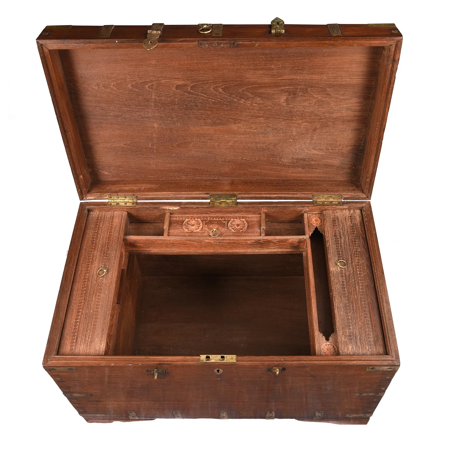 Brass Bound Teak Military Chest From Burma - 19th Century
