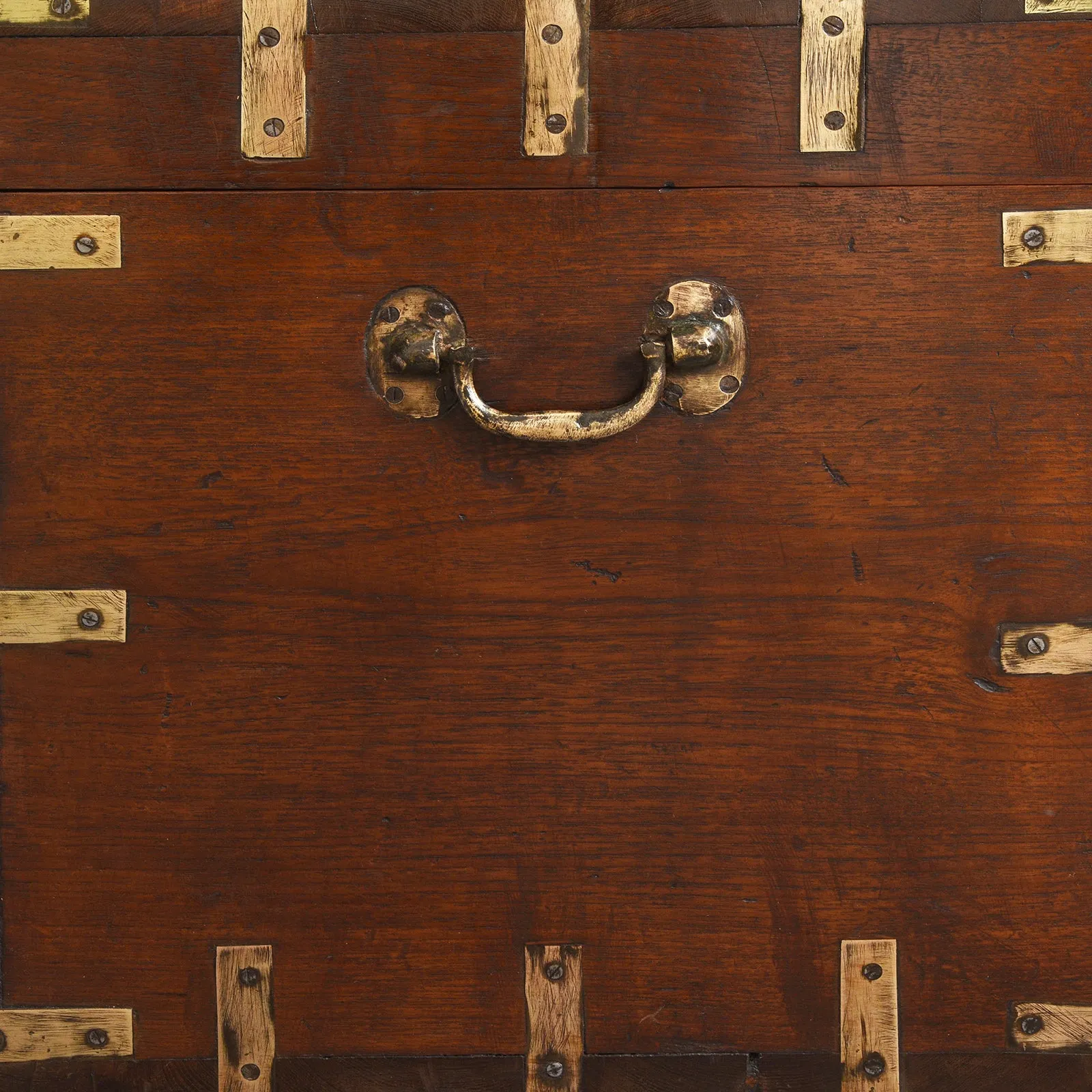 Brass Bound Teak Military Chest From Burma - 19th Century