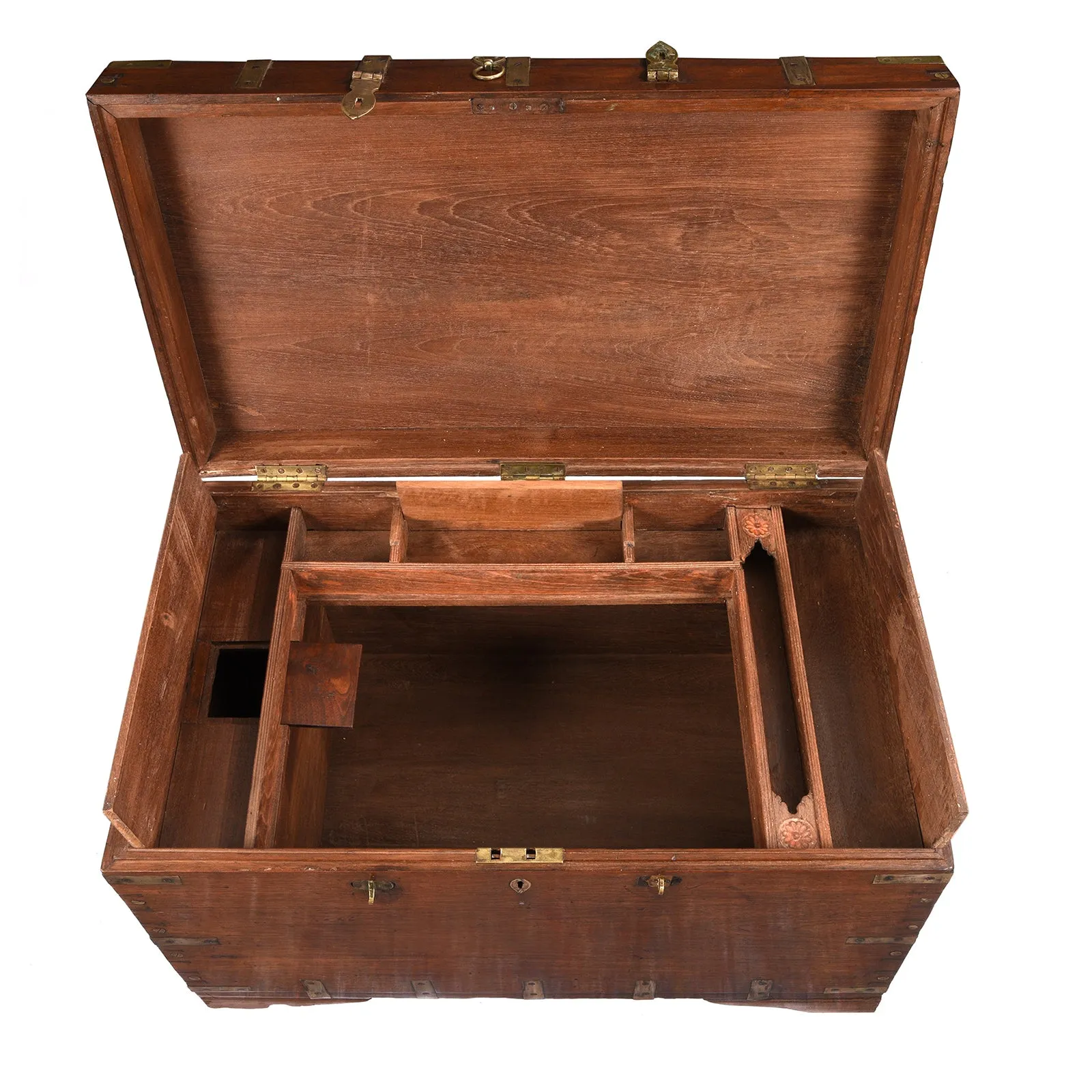 Brass Bound Teak Military Chest From Burma - 19th Century
