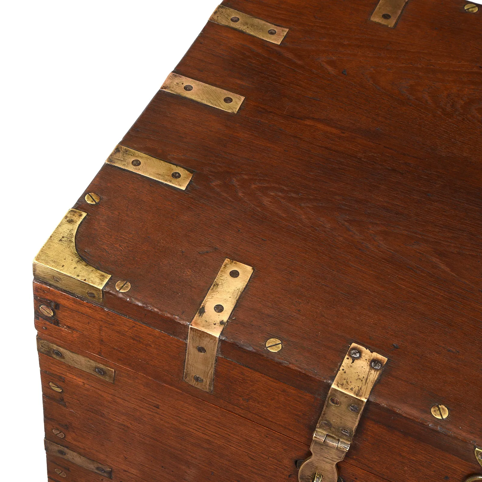 Brass Bound Teak Military Chest From Burma - 19th Century