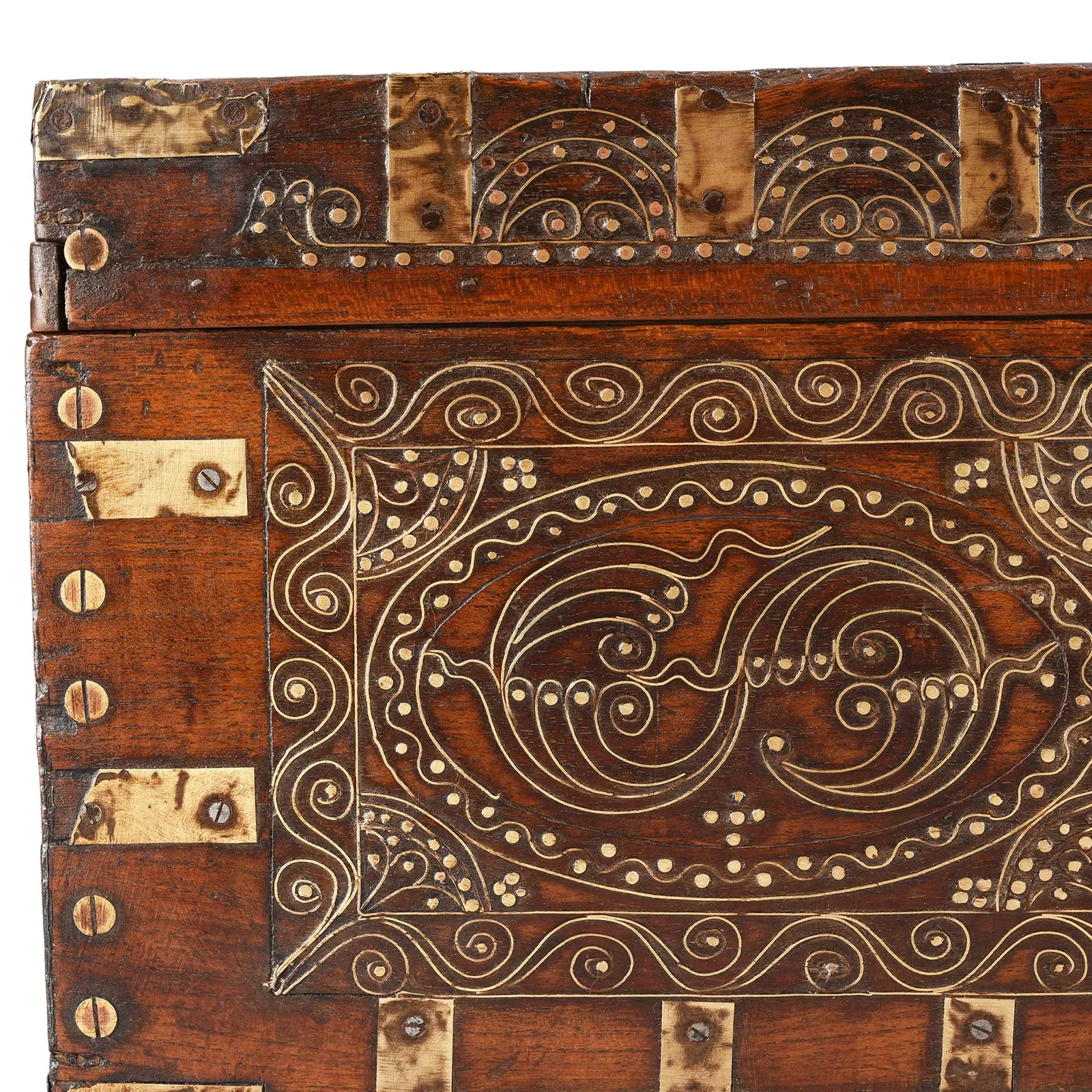 Brass Inlaid Mandalay Box From Burma - 19th Century
