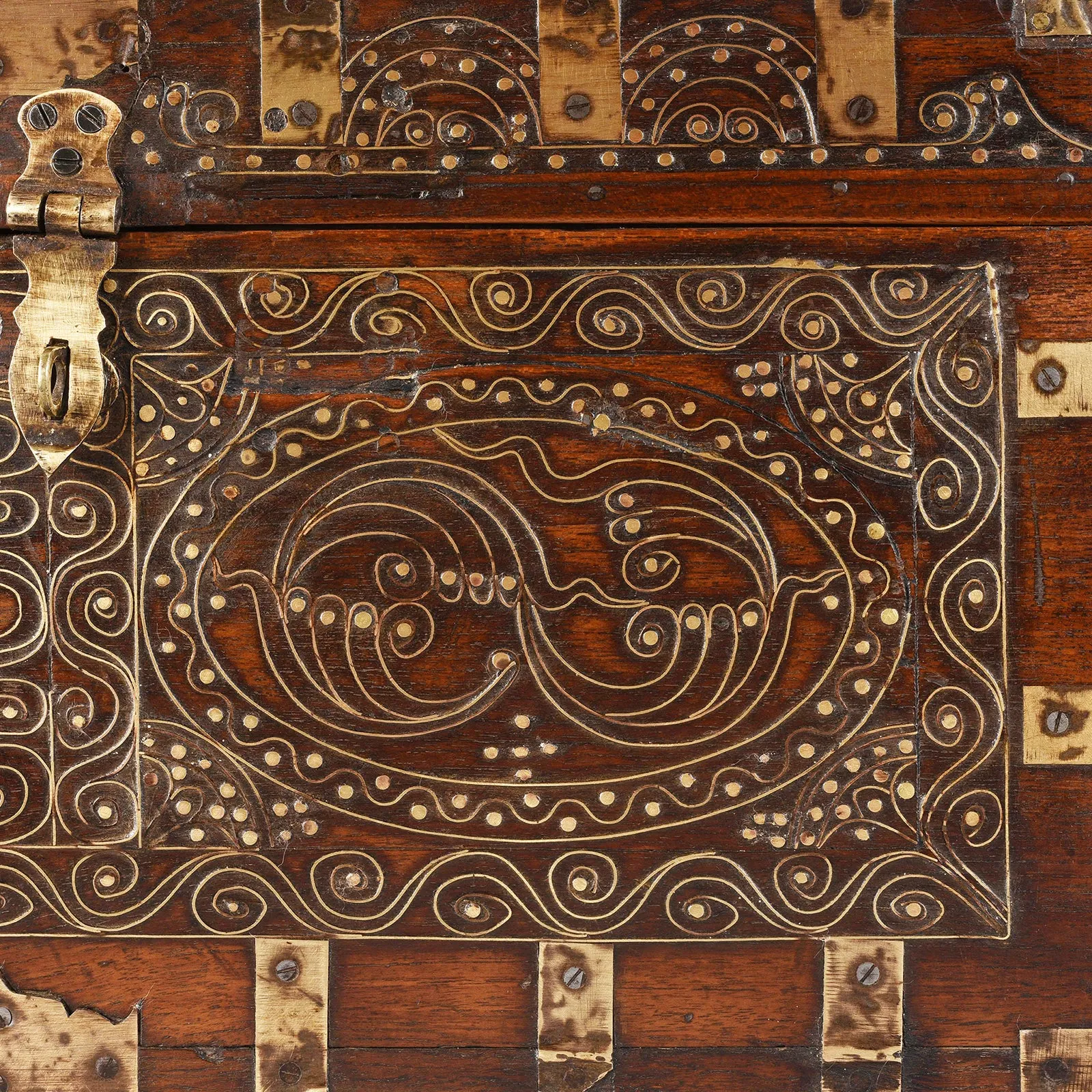 Brass Inlaid Mandalay Box From Burma - 19th Century