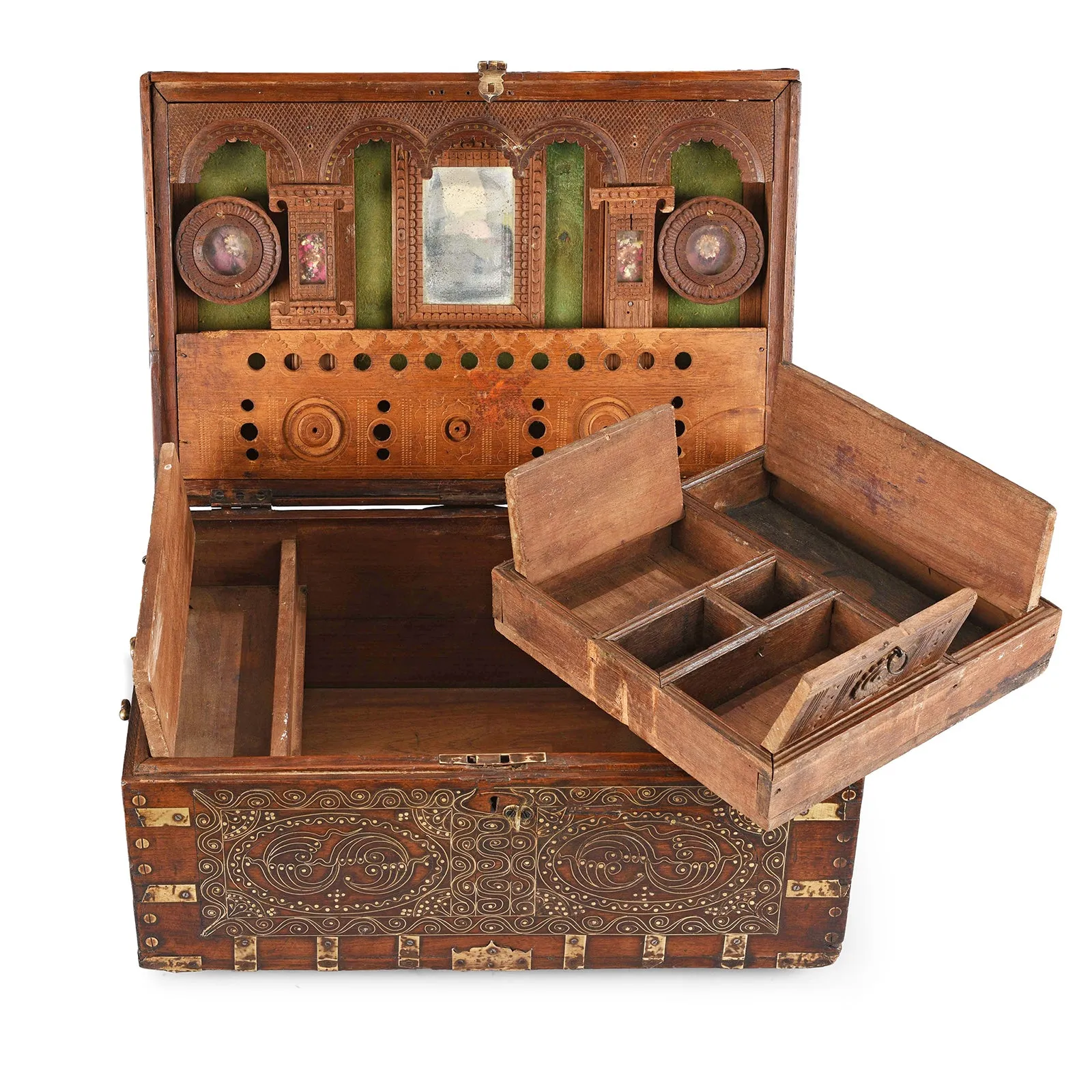 Brass Inlaid Mandalay Box From Burma - 19th Century