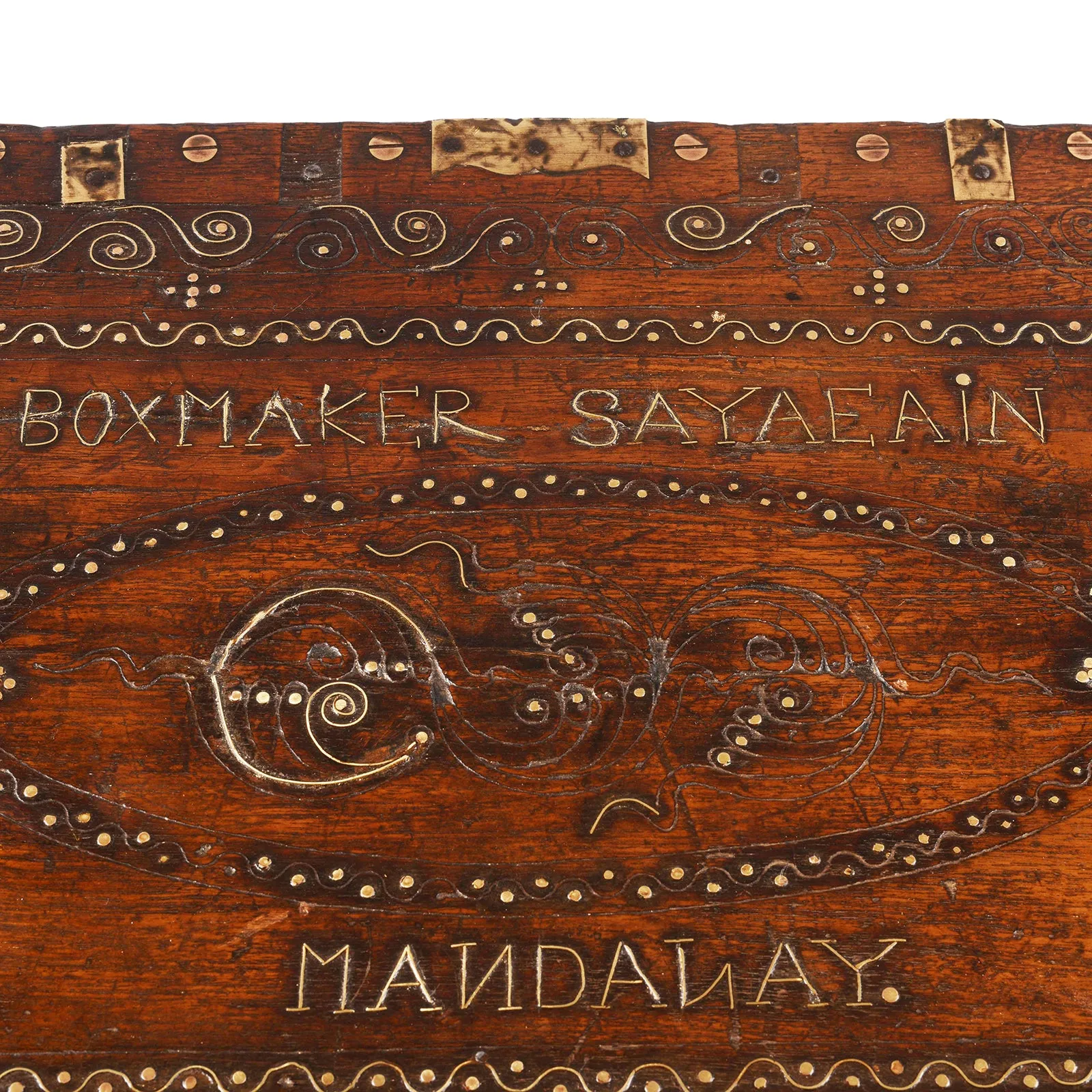 Brass Inlaid Mandalay Box From Burma - 19th Century