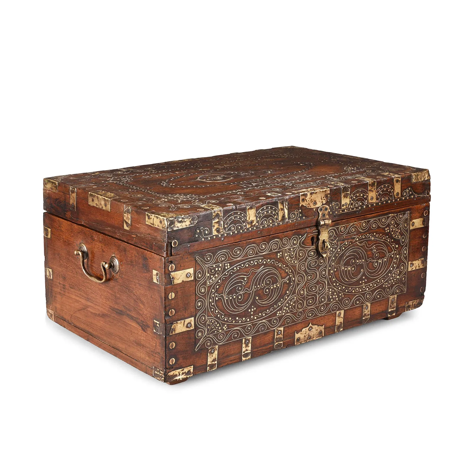 Brass Inlaid Mandalay Box From Burma - 19th Century