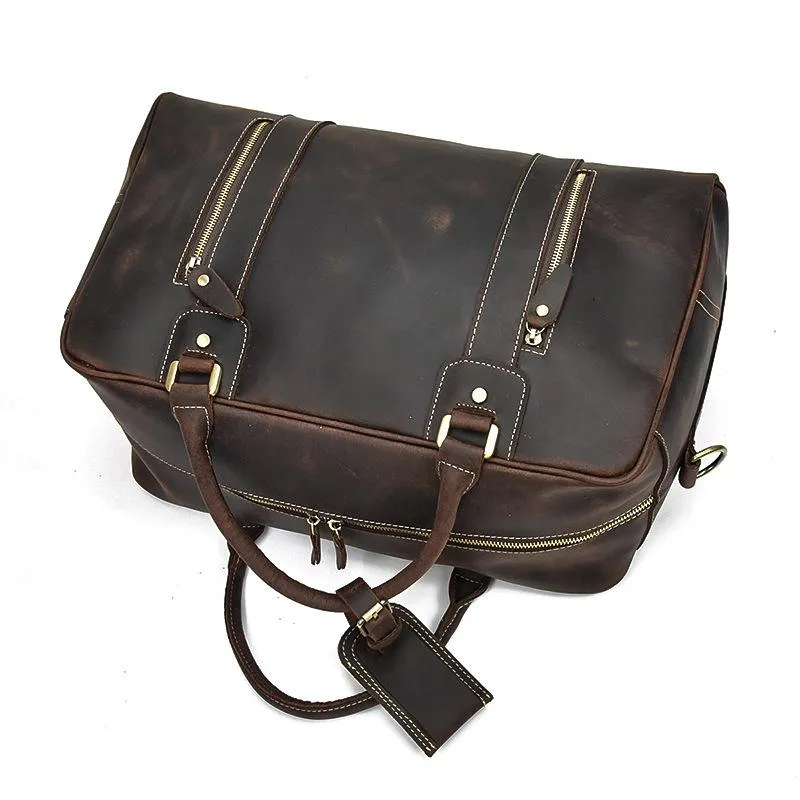 Casual Brown Leather Men's Overnight Bag Travel Bag Luggage Weekender Bag For Men