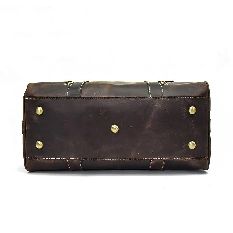 Casual Brown Leather Men's Overnight Bag Travel Bag Luggage Weekender Bag For Men