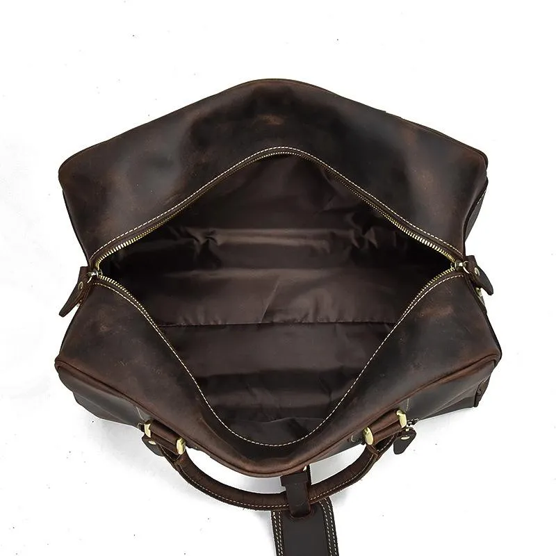 Casual Brown Leather Men's Overnight Bag Travel Bag Luggage Weekender Bag For Men