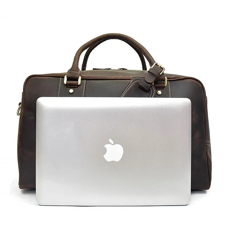 Casual Brown Leather Men's Overnight Bag Travel Bag Luggage Weekender Bag For Men