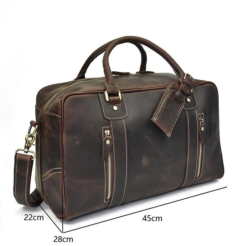 Casual Brown Leather Men's Overnight Bag Travel Bag Luggage Weekender Bag For Men