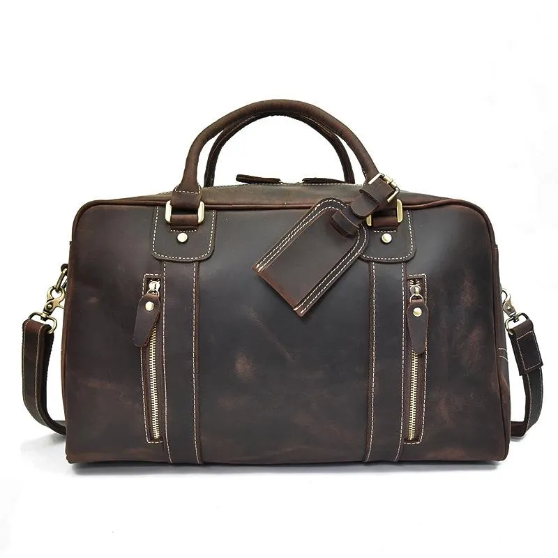 Casual Brown Leather Men's Overnight Bag Travel Bag Luggage Weekender Bag For Men