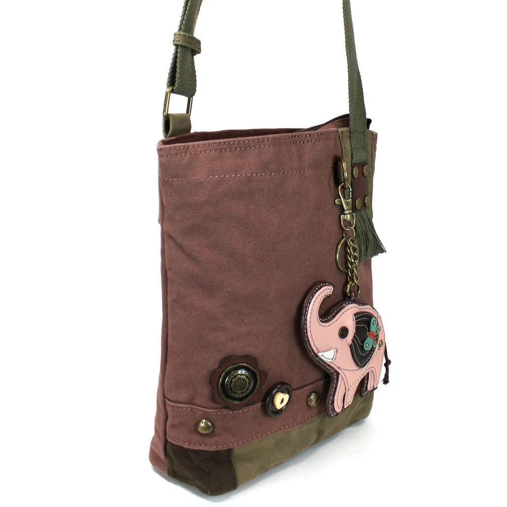 Chala Handbags Patchwork Crossbody Canvas Mauve messenger bags with Pink Elephant Coin Purse
