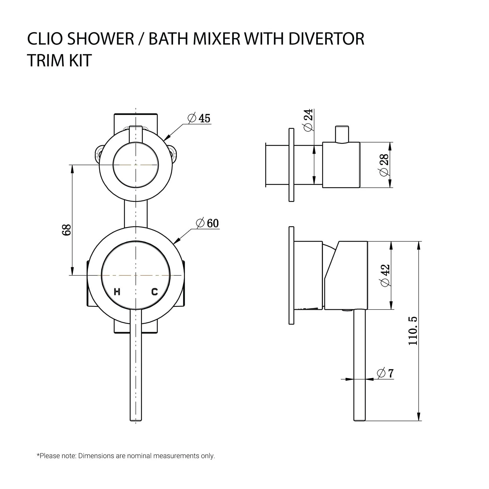 CLIO Shower / Bath Mixer with Divertor Trim Kit Brushed Nickel
