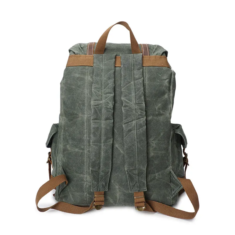Crazy Horse Canvas Leather Backpack, Travlling Laptop Backpack, Vintage Waterproof Shoulder Outing Bag