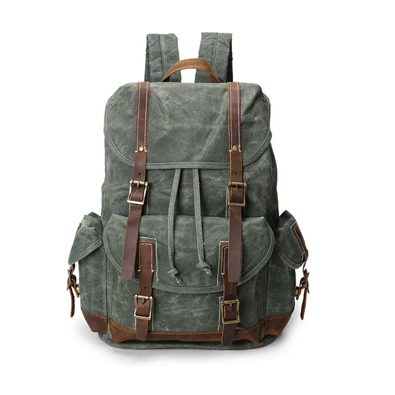 Crazy Horse Canvas Leather Backpack, Travlling Laptop Backpack, Vintage Waterproof Shoulder Outing Bag
