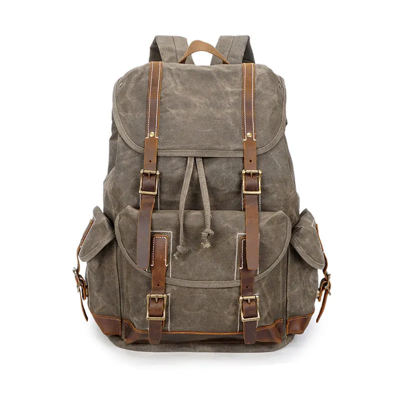 Crazy Horse Canvas Leather Backpack, Travlling Laptop Backpack, Vintage Waterproof Shoulder Outing Bag