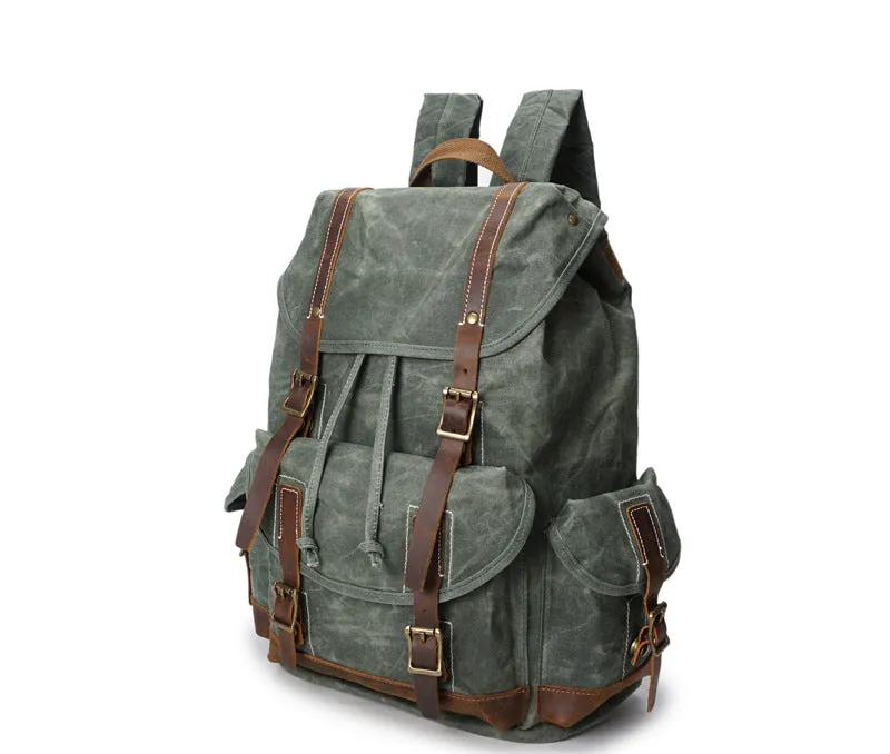 Crazy Horse Canvas Leather Backpack, Travlling Laptop Backpack, Vintage Waterproof Shoulder Outing Bag