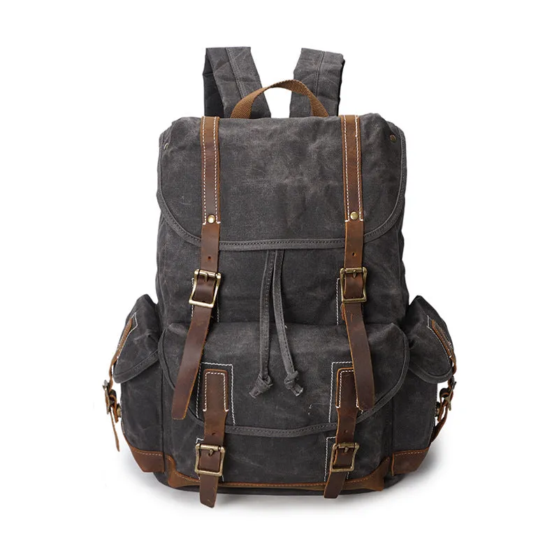 Crazy Horse Canvas Leather Backpack, Travlling Laptop Backpack, Vintage Waterproof Shoulder Outing Bag