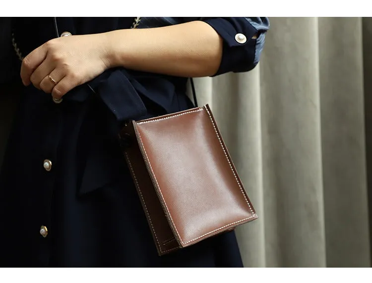 Cute Brown Leather Phone Purse Women Side Bag Box Phone Crossbody Purse For Women