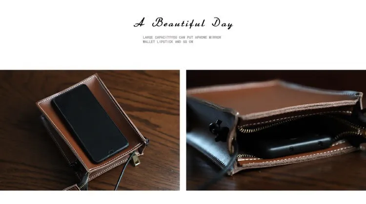 Cute Brown Leather Phone Purse Women Side Bag Box Phone Crossbody Purse For Women