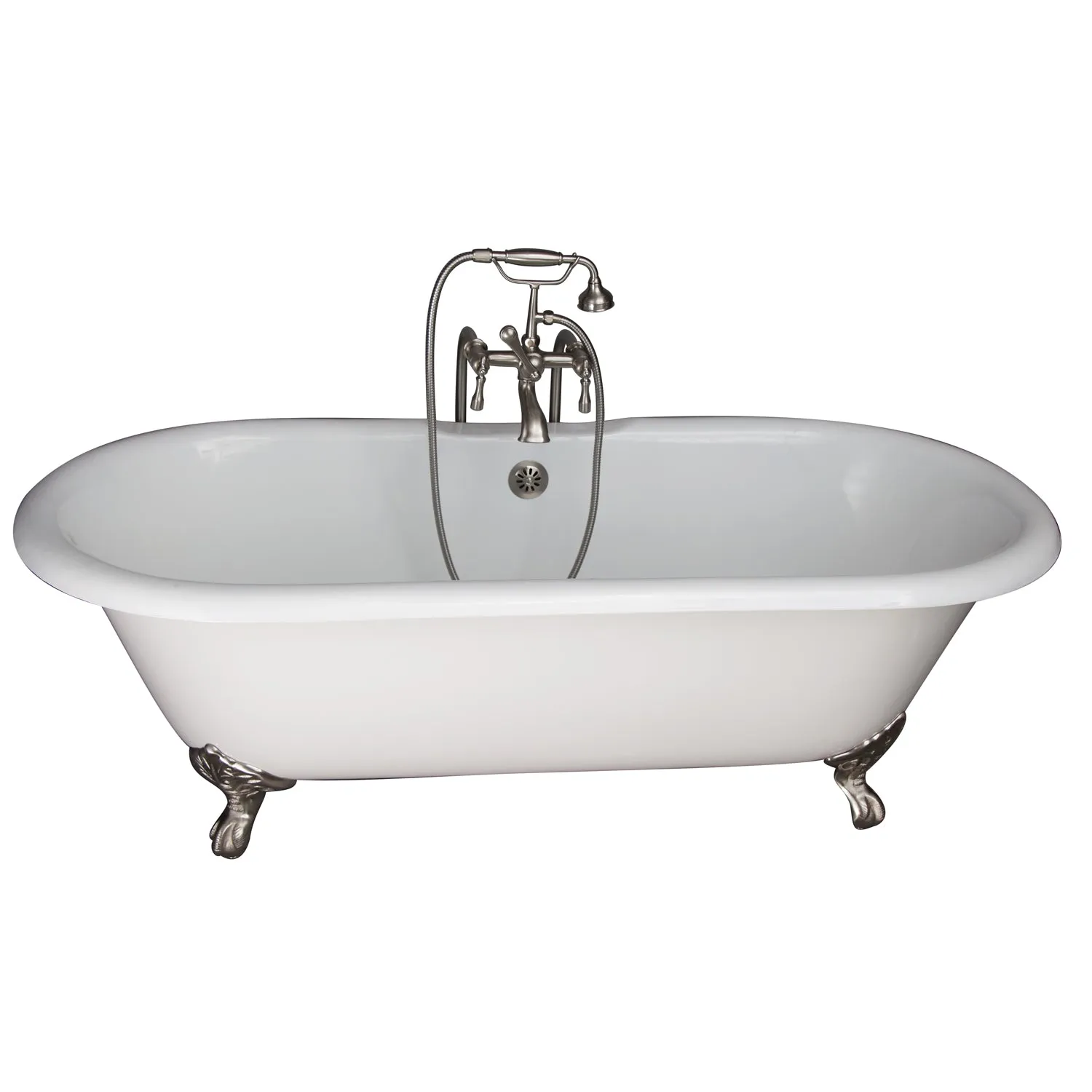Duet 67" Cast Iron Double Roll Top Tub Kit-Brushed Nickel Accessories