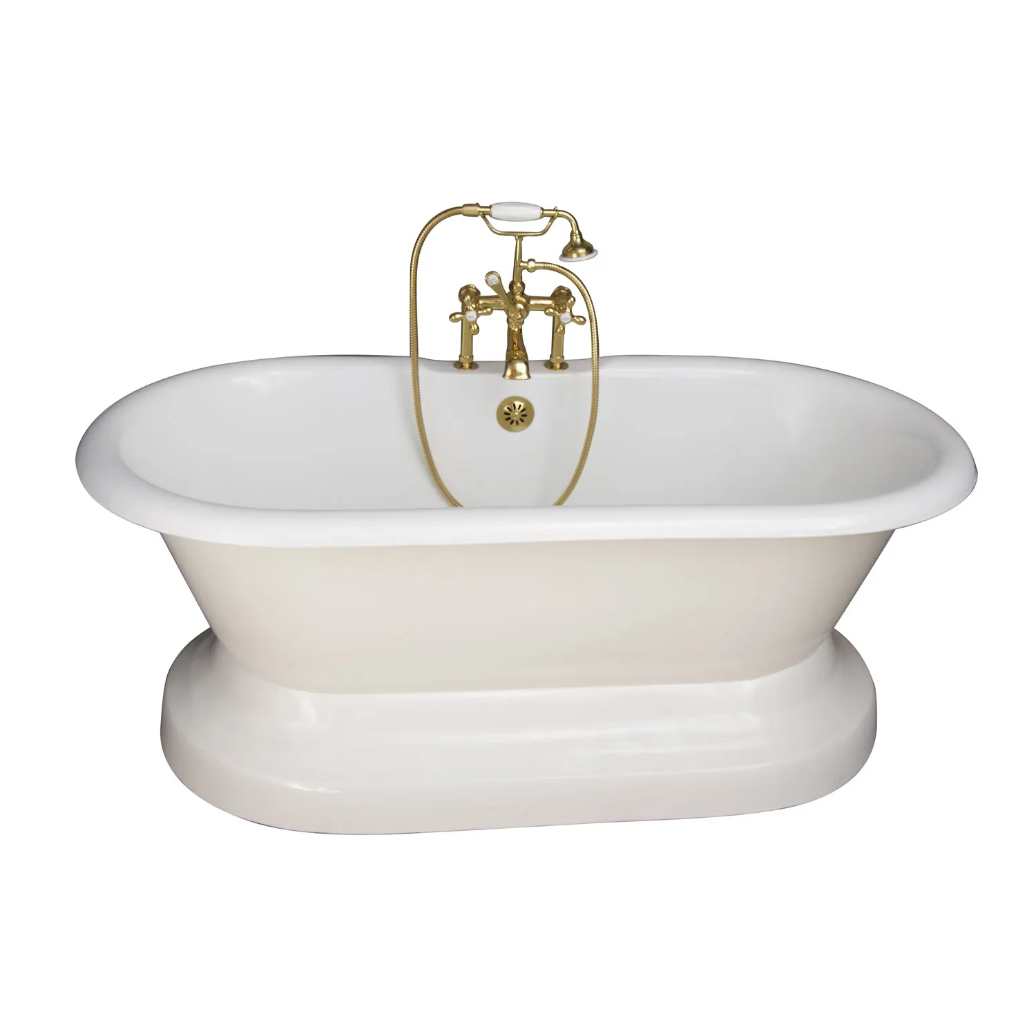 Duet 67" Cast Iron Double Roll Top Tub Kit-Polished Brass Accessories