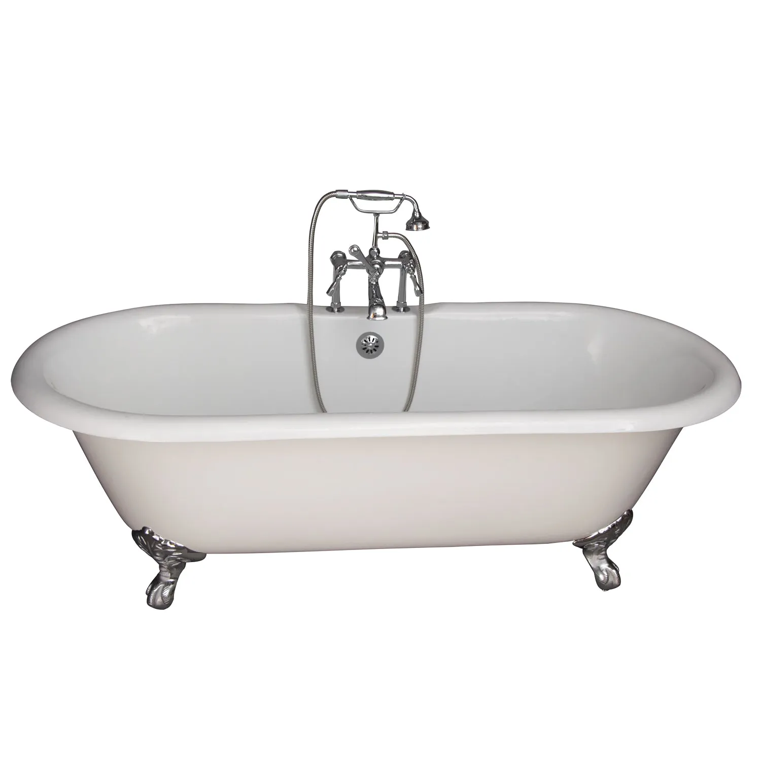 Duet 67" Cast Iron Double Roll Top Tub Kit-Polished Chrome Accessories