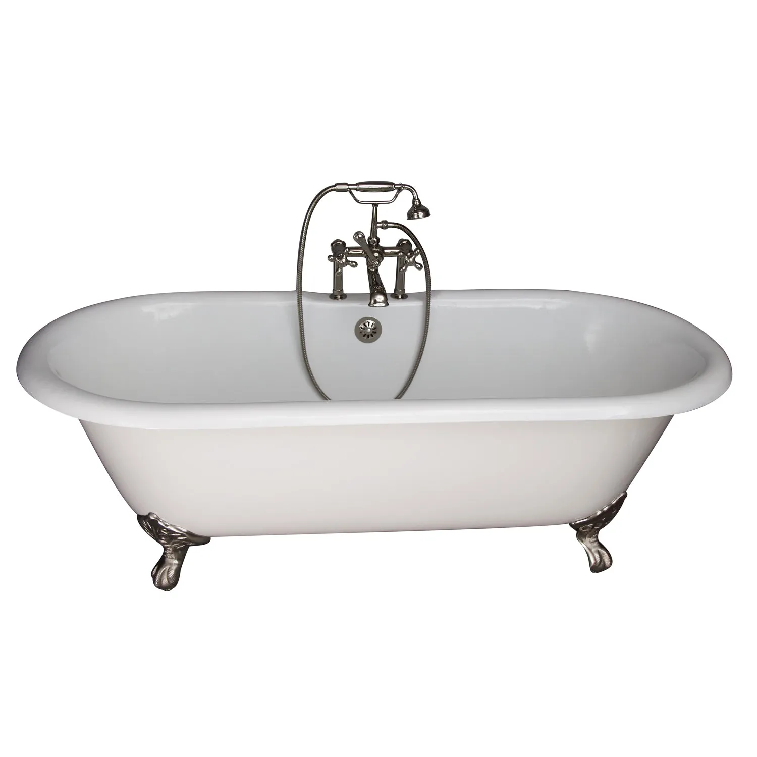 Duet 67" Cast Iron Double Roll Top Tub Kit-Polished Nickel Accessories