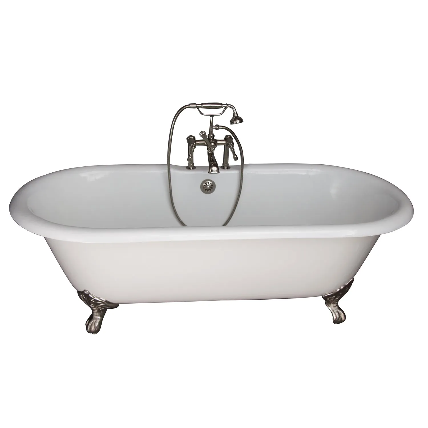 Duet 67" Cast Iron Double Roll Top Tub Kit-Polished Nickel Accessories
