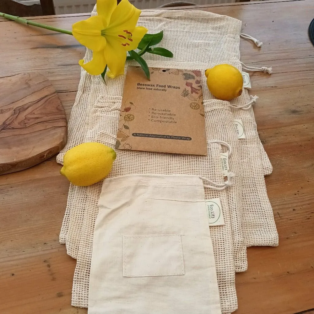 Ecolif3 - Organic Beeswax Food Wrap and Bags Storage Kit - Plastic Free