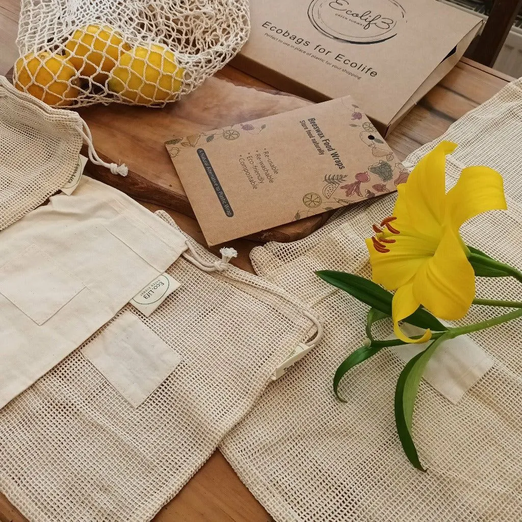 Ecolif3 - Organic Beeswax Food Wrap and Bags Storage Kit - Plastic Free