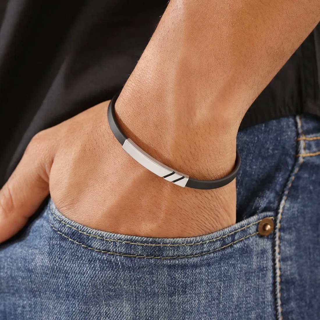 Ethereal Allure Rhodium-Plated 925 Sterling Silver Bracelet for Him