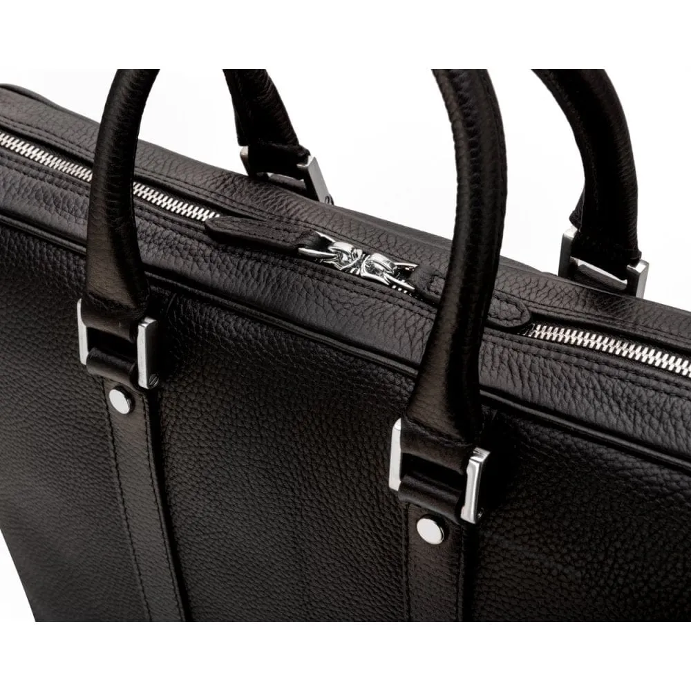 Gainsborough Leather 15" Laptop Bag - Black With Silver