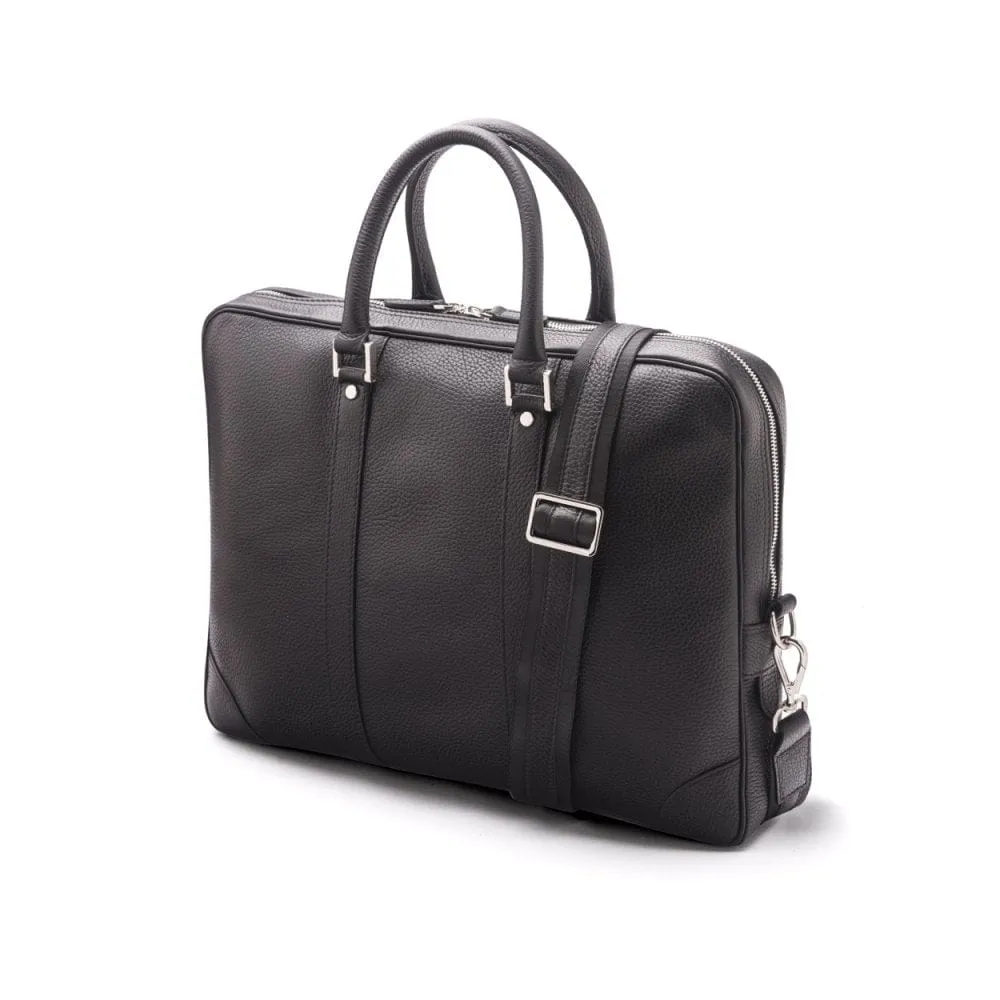 Gainsborough Leather 15" Laptop Bag - Black With Silver
