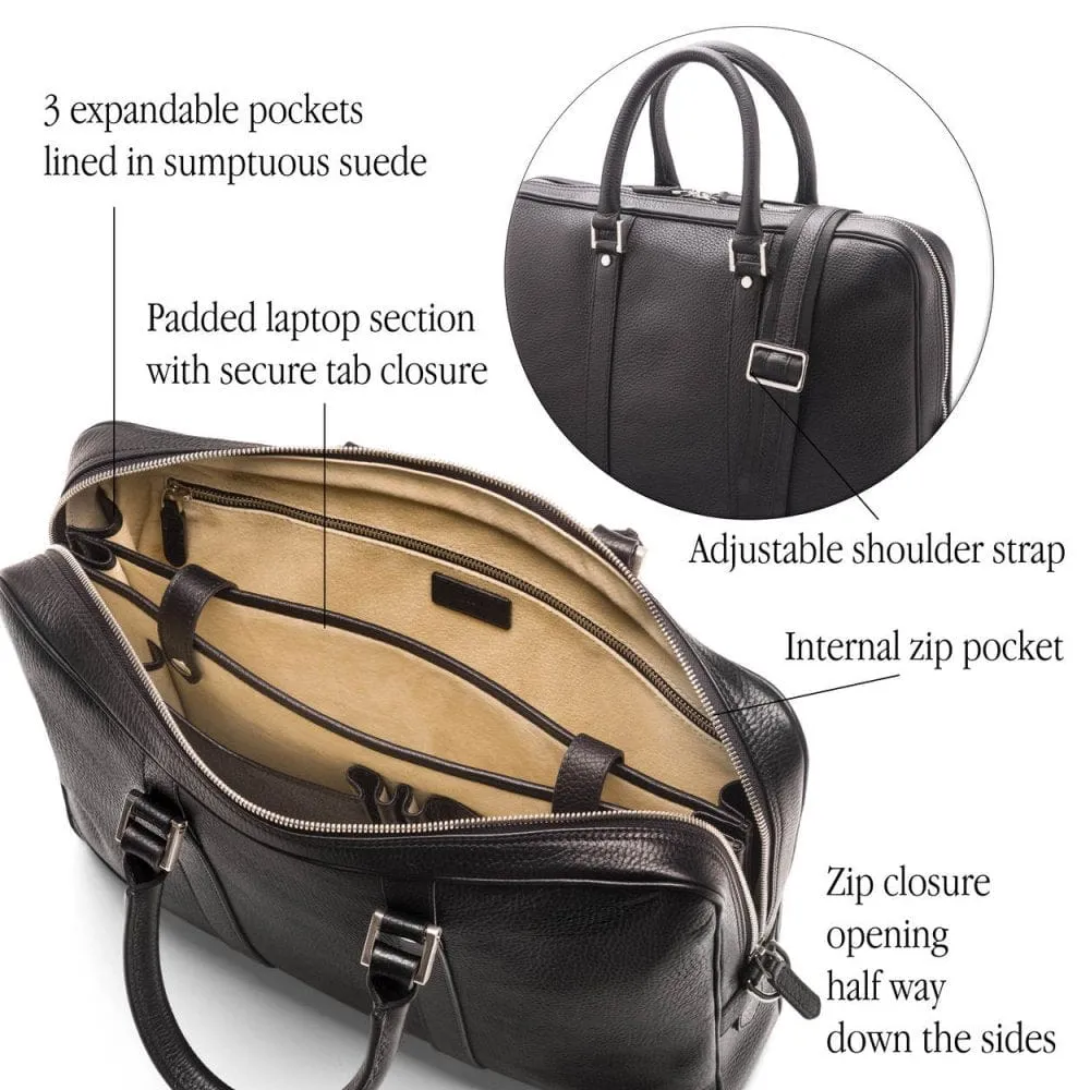 Gainsborough Leather 15" Laptop Bag - Black With Silver