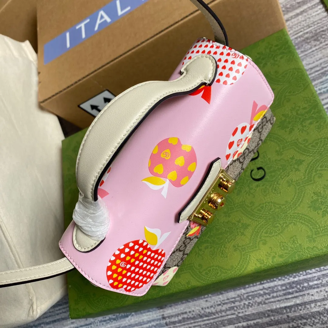 gg Padlock Strawberry Mini Bag Beige For Women, Women&#8217;s Bags 7in/18cm gg