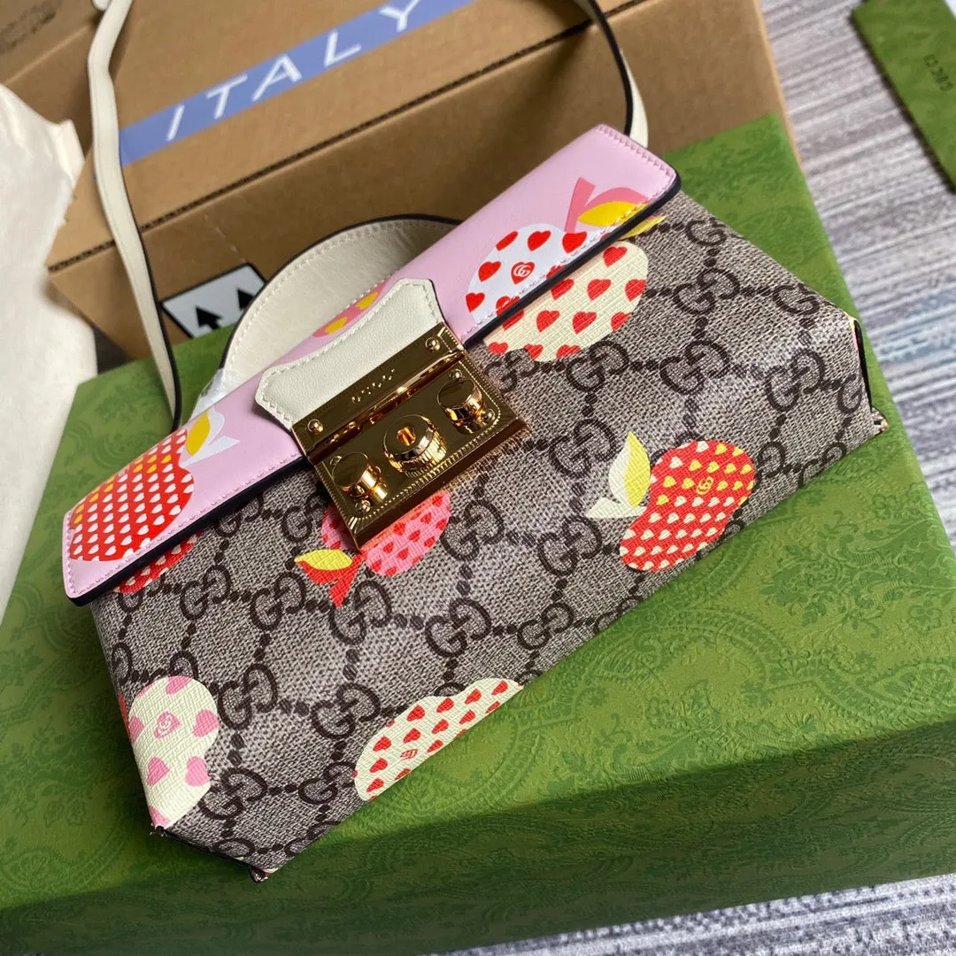 gg Padlock Strawberry Mini Bag Beige For Women, Women&#8217;s Bags 7in/18cm gg
