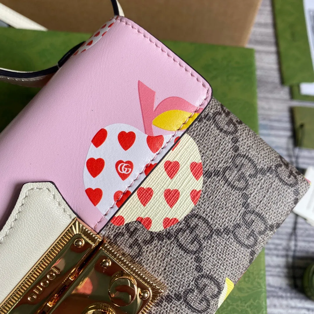 gg Padlock Strawberry Mini Bag Beige For Women, Women&#8217;s Bags 7in/18cm gg